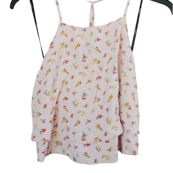 Forever 21 Floral Spaghetti Straps Cropped Tank Top Peasant Vacation Tops Small - Picture 2 of 5